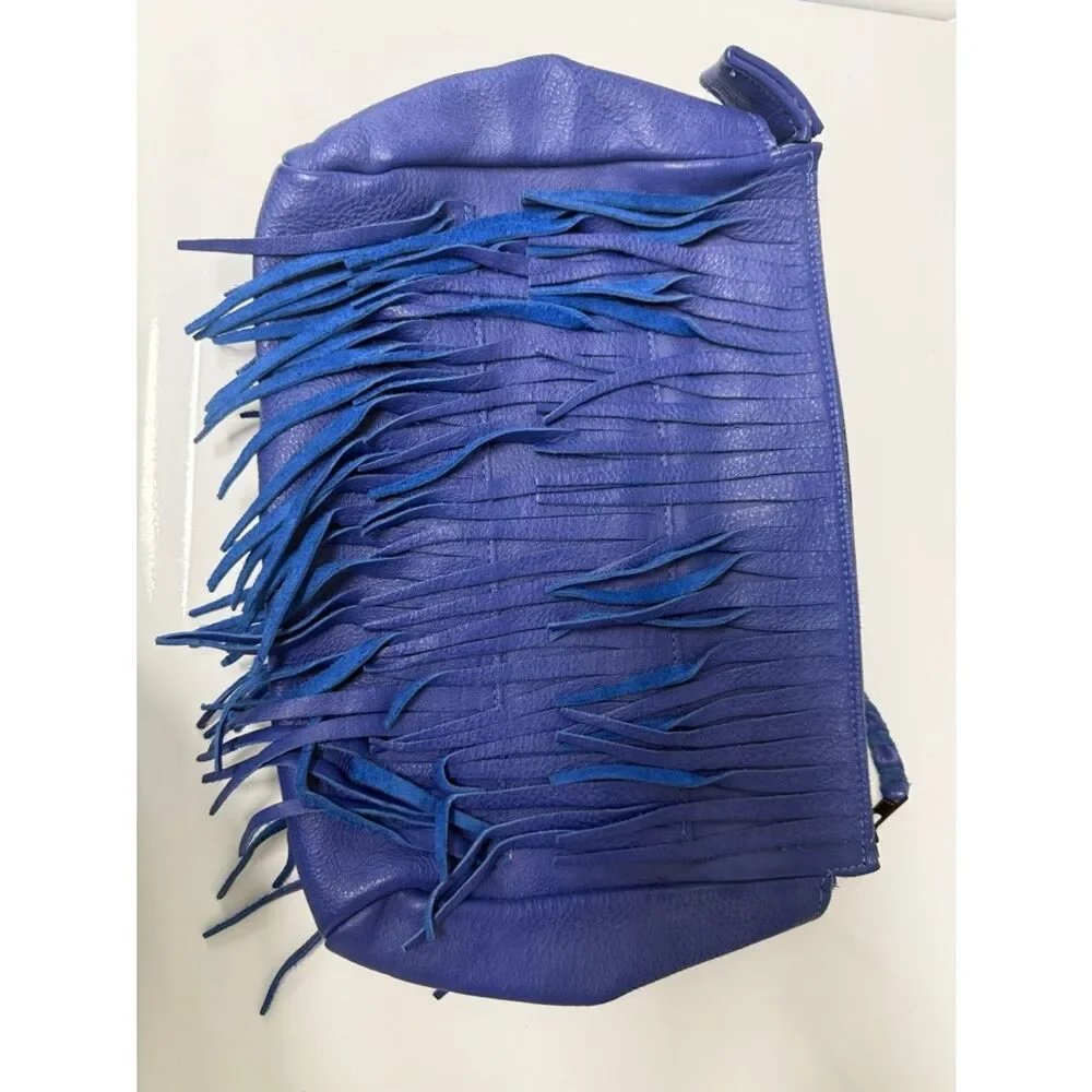 Large Fringe Clutch - Royal Blue - Zip Closure - BRAND NEW Leather Purse